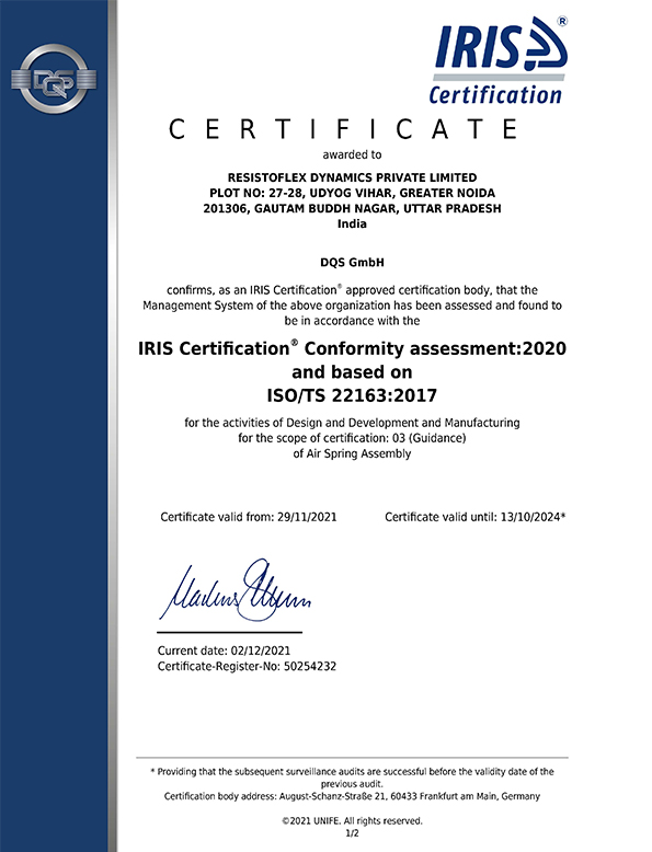IRIS Certificate Page 1